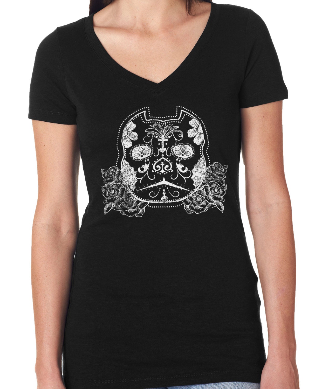 Feier Zucker Bully Pitbull Vneck Shirt Für Damen Pitbull Und Rasse Liebhaber in Klein - Größen Womens 2 X von BullySupplies