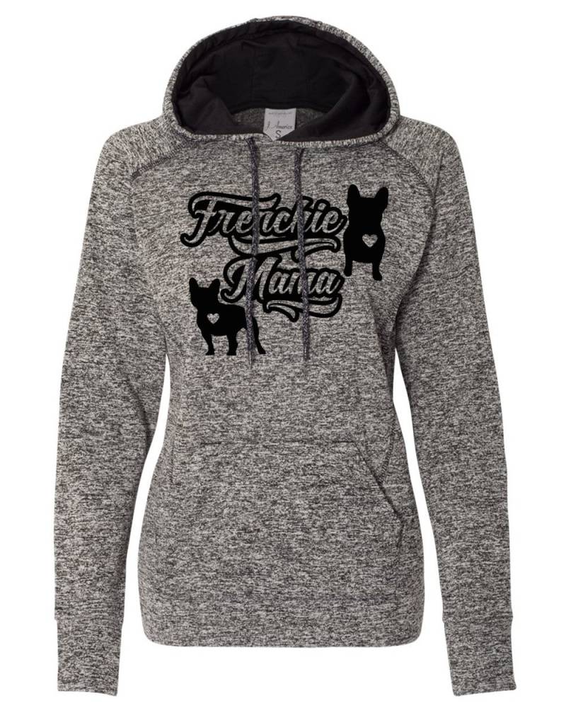 Frenchie Mama Hoodie Damen Kontrast Fleece Pullover, Daumenlöcher von BullySupplies