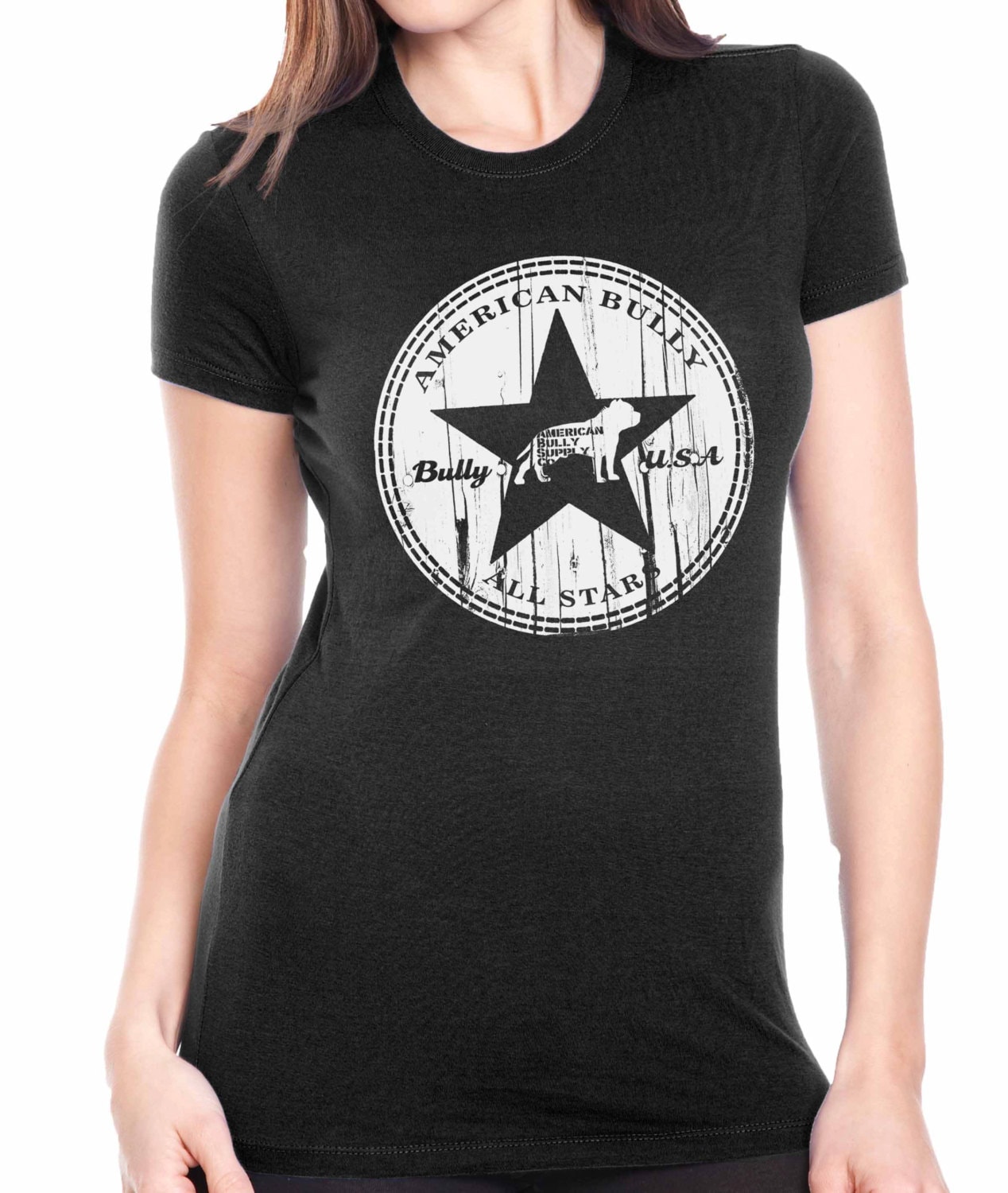 Jahrgang American Bully Allstar Rundhalsausschnitt Ausgestattete Pitbull Shirt Für Pitbull Und Rasse Liebhaber in Klein - Größen Womens Damen 2 X von BullySupplies