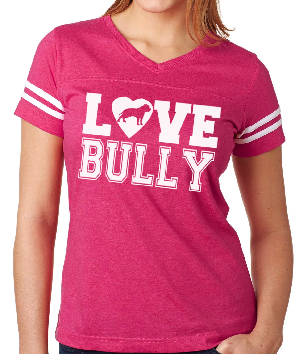 Liebe Bully Collection Women's Football Jersey V-Ausschnitt Für Pit Bull Und Schikanieren Rasse-Liebhaber Womens Größen 2 X, Xl Groß Mittel Klein von BullySupplies