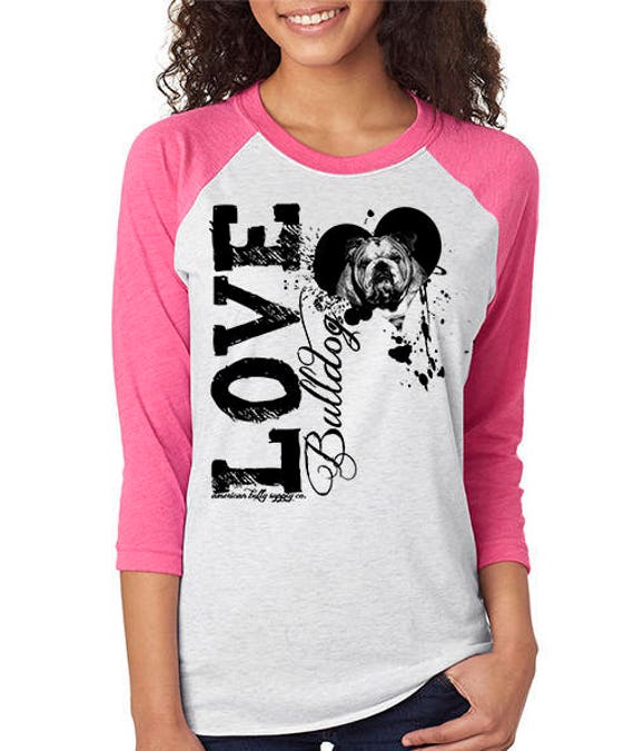 Love-A-Bulldog Baseball-T-Shirt - Damen Raglan-Shirt von BullySupplies