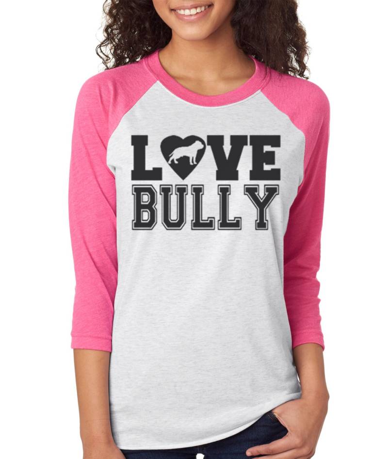 Love Bully Baseball T-Shirt, Damen Raglan Shirt, Hunderasse Druck von BullySupplies