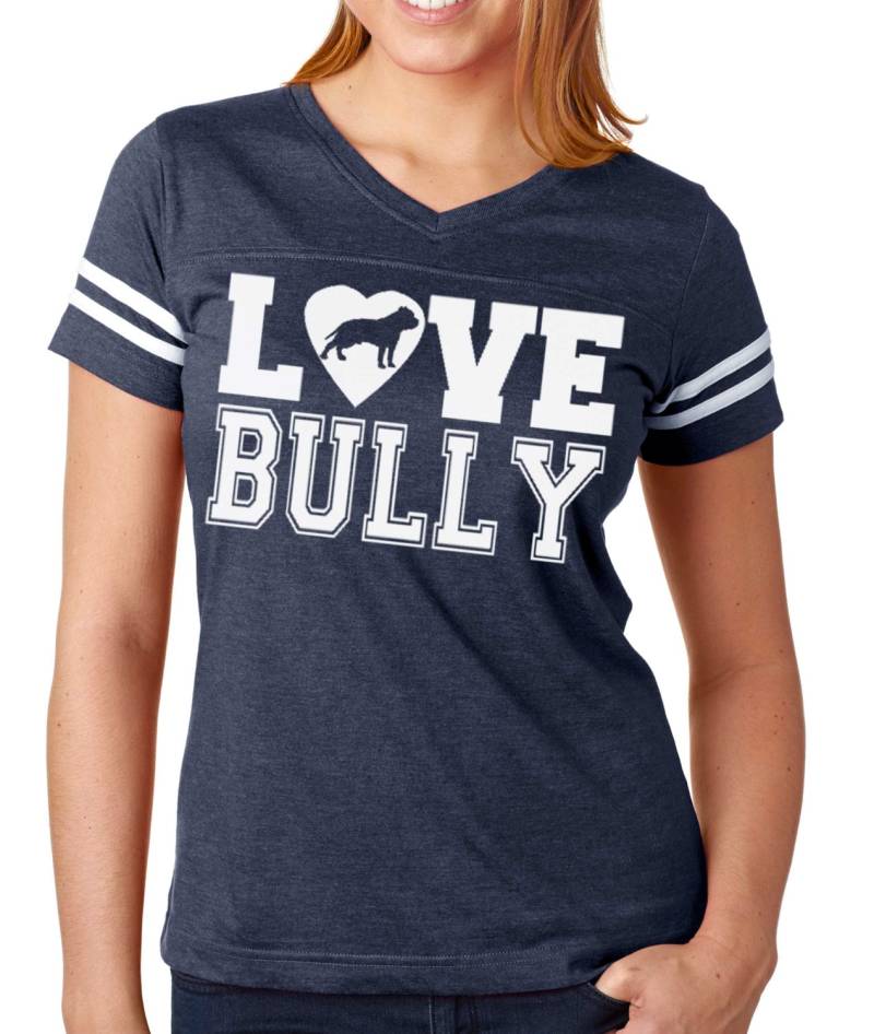 Love Bully Collection Navy Damen Football Jersey V Neck Für Pit Und Breed Lovers Damengrößen 2X, Xl Groß Medium Klein von BullySupplies
