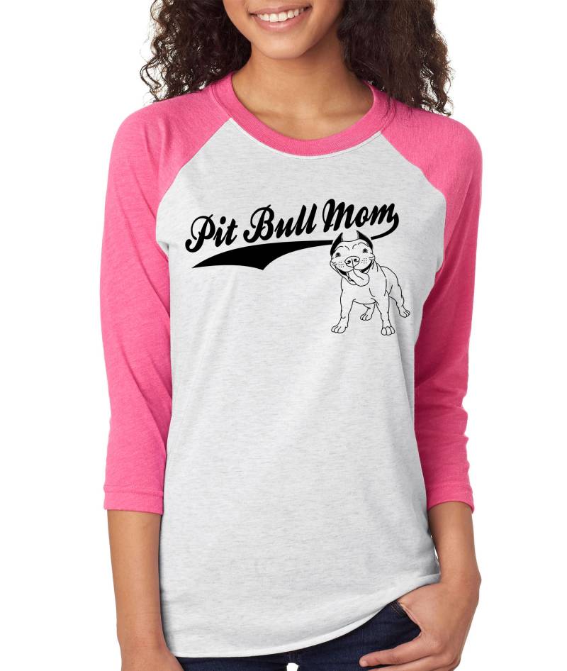 Pit Bull Mom Frauen Pitbull T-Shirt Pitbull Raglan Baseball 3/4 Ärmel Unisex-Größen Xs-3 X von BullySupplies