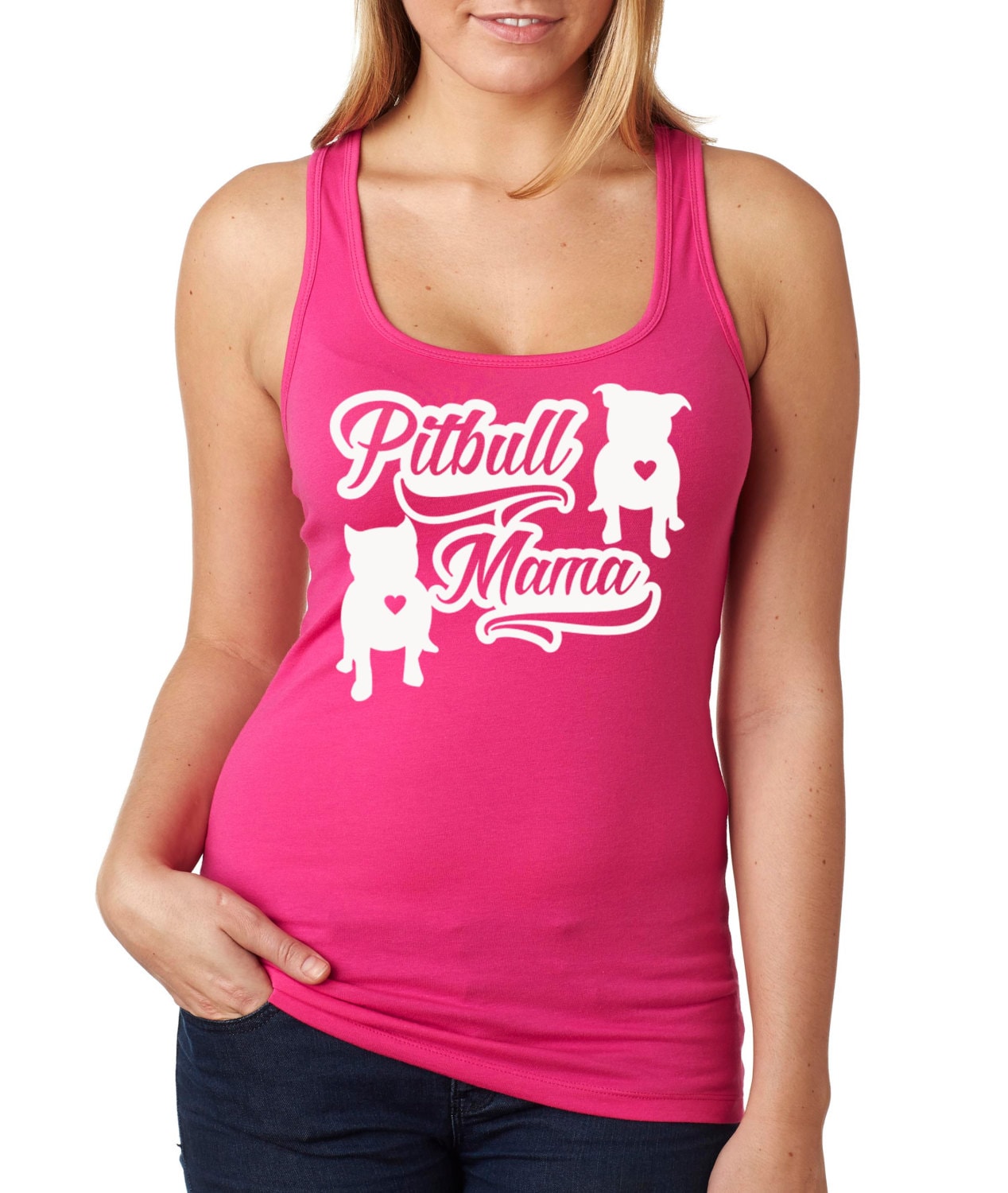 Pitbull-Mama Frauen Racerback Tank Ich Liebe Meine Pitbull Bully Lieferbar in Schwarz Blau Lila Grün Oder Rosa Klein - Damen 2 X von BullySupplies