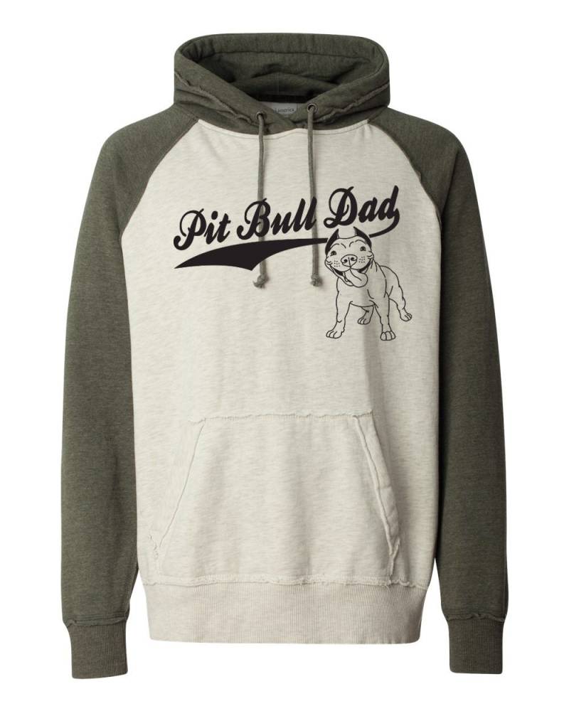 Pitbull Papa Vintage Raglan Ärmel, Kapuze Pullover Pit Bull Hoodie Kapuzenjacke Pitbull Sweatershirt von BullySupplies