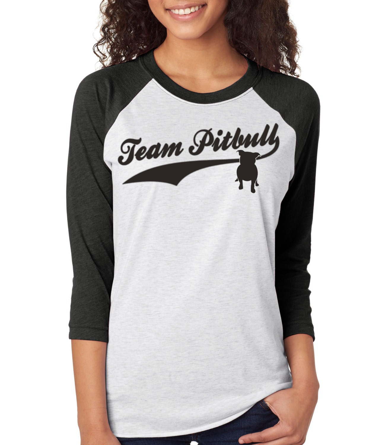 Team Pitbull Baseball-T-Shirt, Frauen Bully Shirt, Raglan-Ärmel von BullySupplies