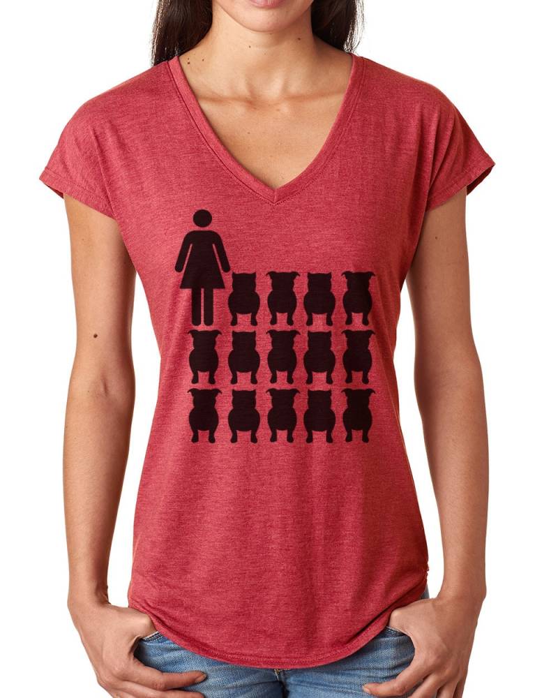 Verrückte Pitbull Lady Damen V Hals Shirt Für 5 Farben Größen Klein 2 X von BullySupplies