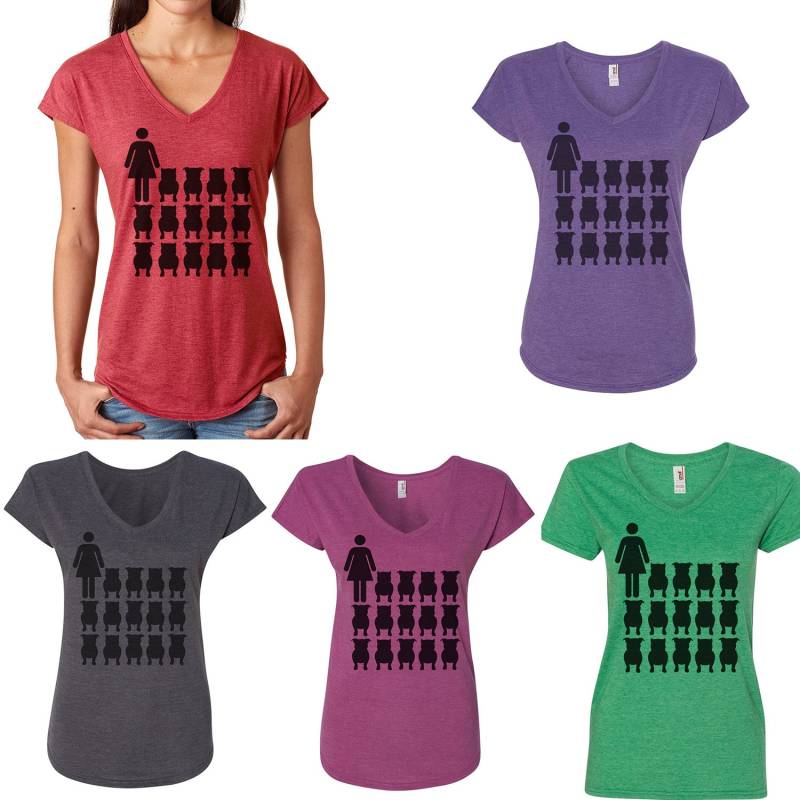 Verrückte Pitbull Lady Damen V Hals Shirt Für 5 Farben Größen Klein 2 X von BullySupplies