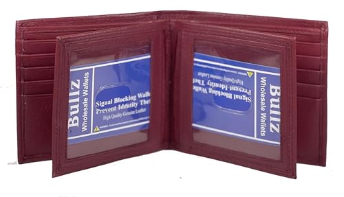 European Hipster Herren-Geldbörse, dick, groß, faltbar, 20 Karten und 2 Ausweis-Fenster, Burgunder, Einheitsgröße, Bifold Hipster Wallet von Bullz