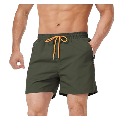 Bulobulo Badehose Herren Badeshorts Herren Kurz mit Reissverschluss Bademode Männer Schwimmhose Schnelltrocknend Schwimmshorts Swimming Shorts Men Swimwear Trunks Armeegrün XL von Bulobulo
