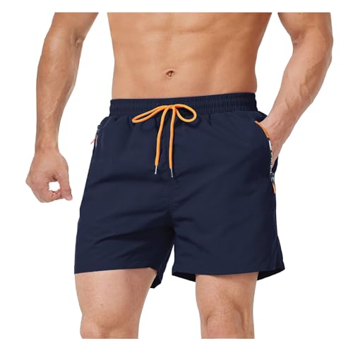 Bulobulo Badehose Herren Badeshorts Herren Kurz mit Reissverschluss Bademode Männer Schwimmhose Schnelltrocknend Schwimmshorts Swimming Shorts Men Swimwear Trunks Dunkelblau XL von Bulobulo