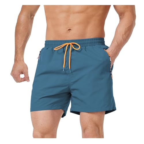 Bulobulo Badehose Herren Badeshorts Herren Kurz mit Reissverschluss Bademode Männer Schwimmhose Schnelltrocknend Schwimmshorts Swimming Shorts Men Swimwear Trunks Pfauenblau M von Bulobulo