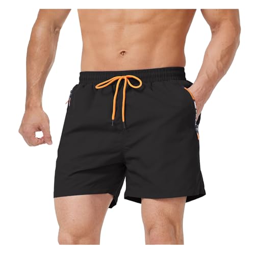 Bulobulo Badehose Herren Badeshorts Herren Kurz mit Reissverschluss Bademode Männer Schwimmhose Schnelltrocknend Schwimmshorts Swimming Shorts Men Swimwear Trunks Schwarz XL von Bulobulo