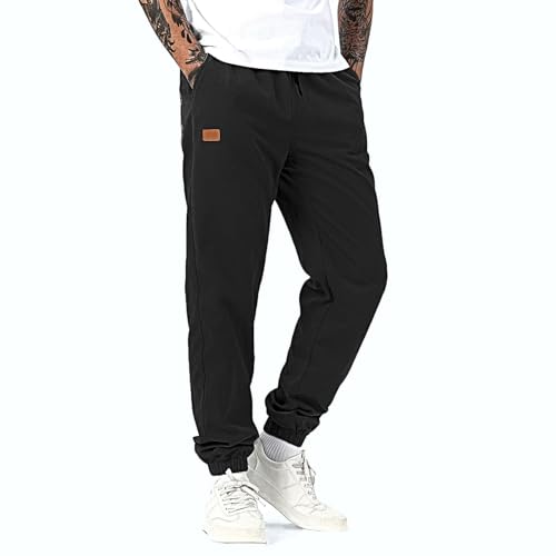 Bulobulo Hosen Herren Jogginghose Herren Baumwolle Cargohose Freizeithose Lang Cargo Chino Hose Herren Stretch Männer Hosen mit Gummizug Pants Jogger Herren mit Kordelzug Schwarz L von Bulobulo