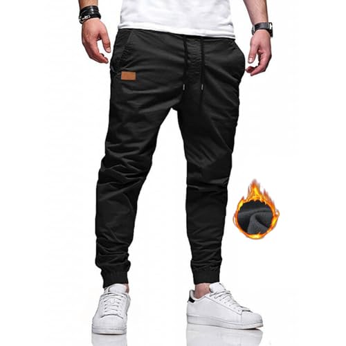 Bulobulo Herren Hose Jogginghose Herren Sporthose Lang Freizeithose Winter Thermo Hose Herren Chino Cargo Männer Jogger Sweatpants Herren mit Kordelzug Schwarz XXL von Bulobulo