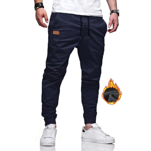 Bulobulo Herren Hose Jogginghose Herren Sporthose Lang Freizeithose Winter Thermo Hose Herren Chino Cargo Männer Jogger Sweatpants Herren mit Kordelzug Blau L von Bulobulo