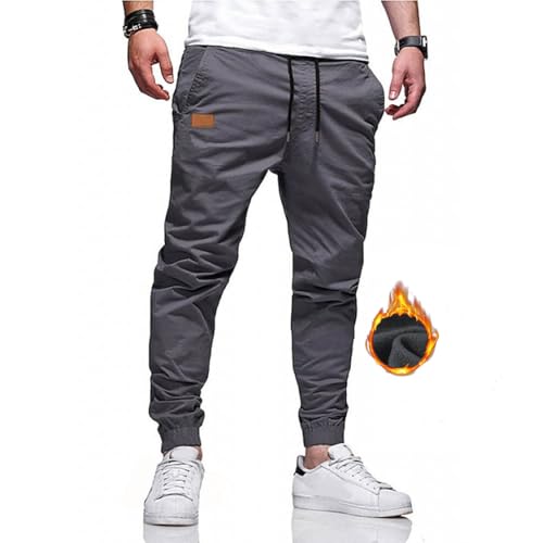 Bulobulo Herren Hose Jogginghose Herren Sporthose Lang Freizeithose Winter Thermo Hose Herren Chino Cargo Männer Jogger Sweatpants Herren mit Kordelzug Grau S von Bulobulo