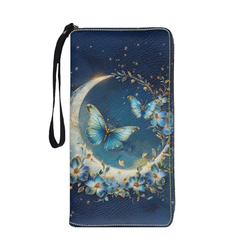 Bulopur Damen-Geldbörse, bedruckt, Reißverschluss, lang, PU, Handy, Clutch, Reisekarte, Geldbörse, Halter, Butterfly Moon, One Size von Bulopur