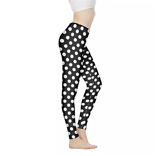 Bulopur Yogahose mit Leopardenmuster für Damen, Sonnenblume, Elastizität, Bauchkontrolle, Workout-Hose, weiche Leggings für Sport, Laufen, Schwarz mit weißen Punkten, Groß von Bulopur