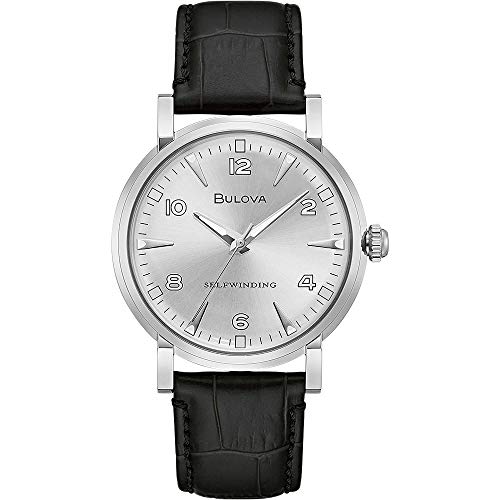 Bulova Uomo 96A244 Armbanduhr - Herren - Automatik - Analog - Wasserdicht 30m - Stahlgehäuse - Silberzifferblatt - Schwarzes Lederarmband von Bulova