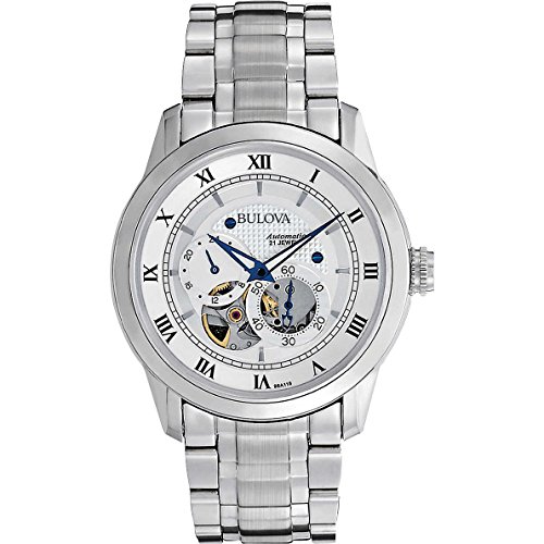 Bulova Automatic 96A118 - Herren Designer-Automatikuhr - Armband aus Edelstahl - weißes Zifferblatt mit blauen Zeigern Bulova Automatic 96A118 - Herren Designer-Automatikuhr - Armband aus Edelstahl - weißes Zifferblatt mit blauen Zeigern von Bulova