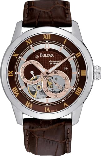 Bulova Automatic 96A120 - Herren Designer-Automatikuhr - Armband aus Leder - Zifferblatt in Braun mit Roségoldfarbe von Bulova