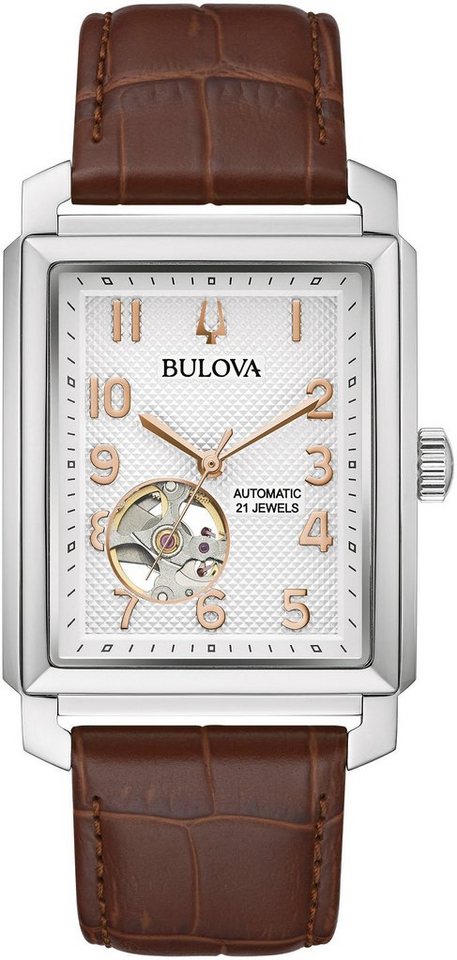 Bulova Automatikuhr Sutton 96A268, Armbanduhr, Herrenuhr, Damenuhr, Lederarmband von Bulova