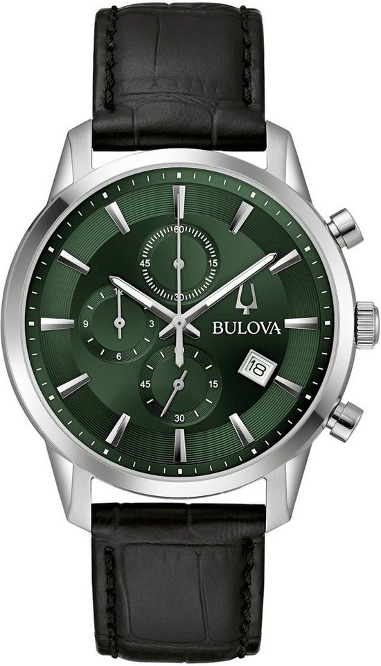 Bulova Chronograph 96B413, Armbanduhr, Quarzuhr, Herrenuhr, Damenuhr, Lederarmband, Datum von Bulova