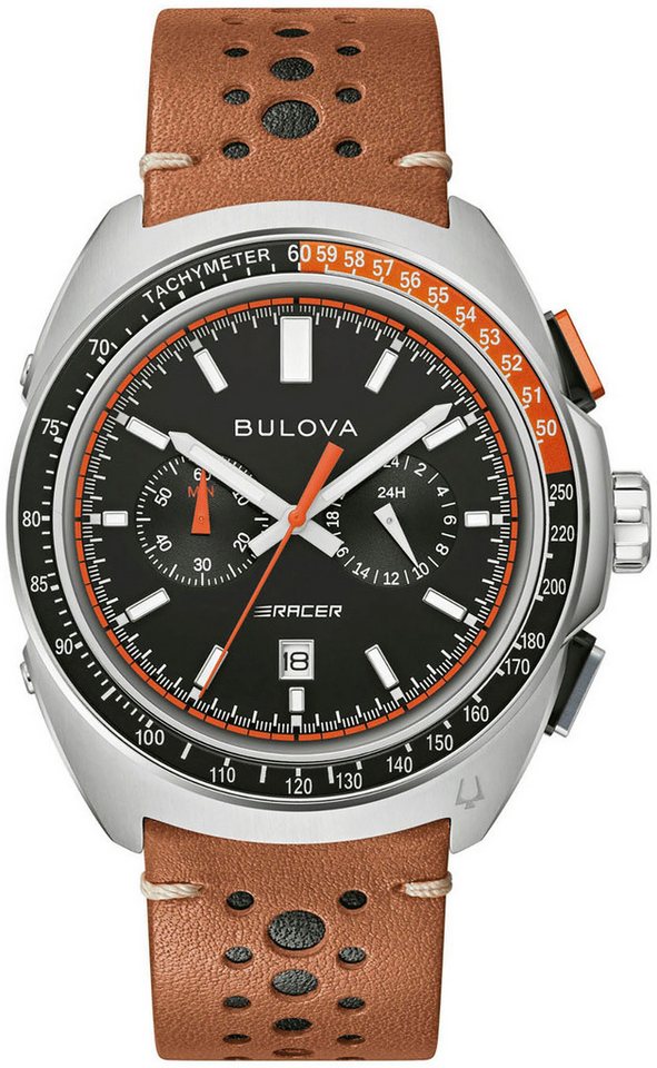 Bulova Chronograph Racer 98B427, Armbanduhr, Quarzuhr, Herrenuhr, Saphirglas, Lederarmband von Bulova