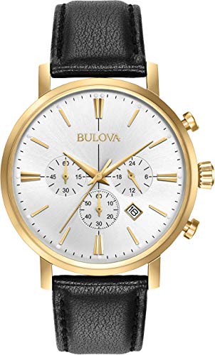 Bulova Classic Aerojet 97B155 - Herren Designer-Armbanduhr - Chronograph mit Armband aus Leder - Goldfarben von Bulova