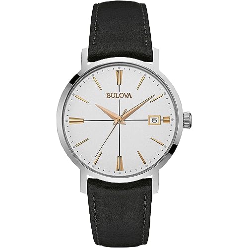 Bulova Classic Aerojet 98B254 - Herren Designer-Armbanduhr - Armband aus Leder - Schwarz mit Roségoldfarben von Bulova