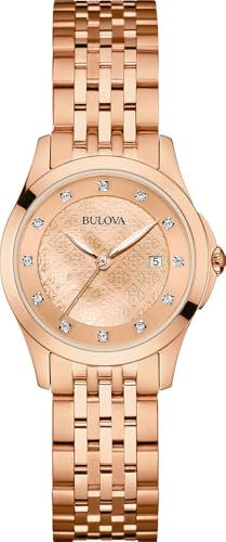 Bulova Diamond 97S112 - Damen Designer-Armbanduhr - Perlmutt-Zifferblatt - Roségoldfarben von Bulova