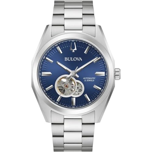 Bulova Herren Analog Mechanisch Uhr mit Edelstahl Armband 96A275, Silber von Bulova