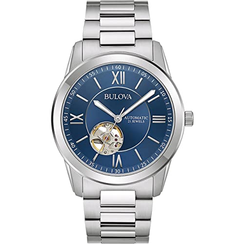 Bulova Herren Analog Mechanisch Uhr mit Edelstahl Armband 96A281, Silber von Bulova