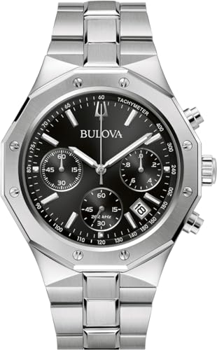 Bulova Misc Classic Chronograph Uhr für Herren in der Farbe Silber mit Armband aus Edelstahl, Wasserdichtigkeit: 10 bar, Gehäusedurchmesser: 44 mm, 96B410 von Bulova