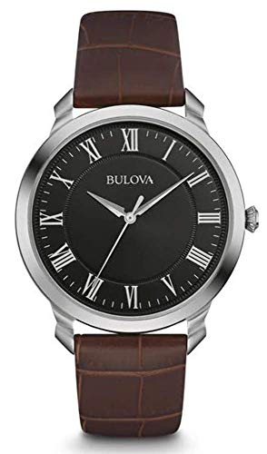 Bulova - Herren Classic Ref. 96A184 - Schwarz - Analog - Quarz - Wasserfest - Lederarmband - Braun - 41 mm - 6.4 mm - Mineral Glas - Schnalle - Schwimmen, Wassersport - Klassisch von Bulova