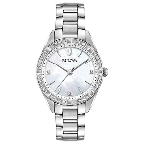 Bulova Klassische Damen-Armbanduhr, Quarz, Diamant, Edelstahl, Silberfarben/weißes Zifferblatt, Classic Sutton von Bulova