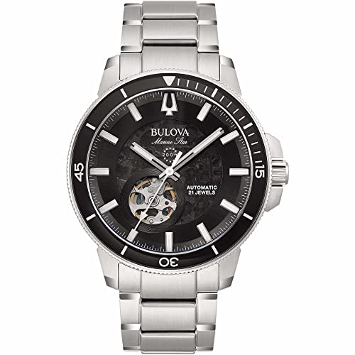 Bulova Marine Star 96A290 automatic men's watch steel black background von Bulova