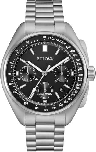 Bulova Lunar Pilot Watch 96B258 - Herren Designer-Armbanduhr Mond-pilot- Chronograph mit schwarzem Zifferblatt - Armband aus Edelstahl von Bulova