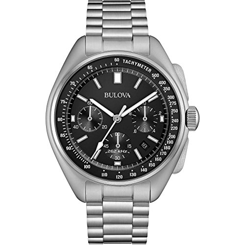 Bulova Lunar Pilot Watch 96B258 - Herren Designer-Armbanduhr Mond-pilot- Chronograph mit schwarzem Zifferblatt - Armband aus Edelstahl von Bulova