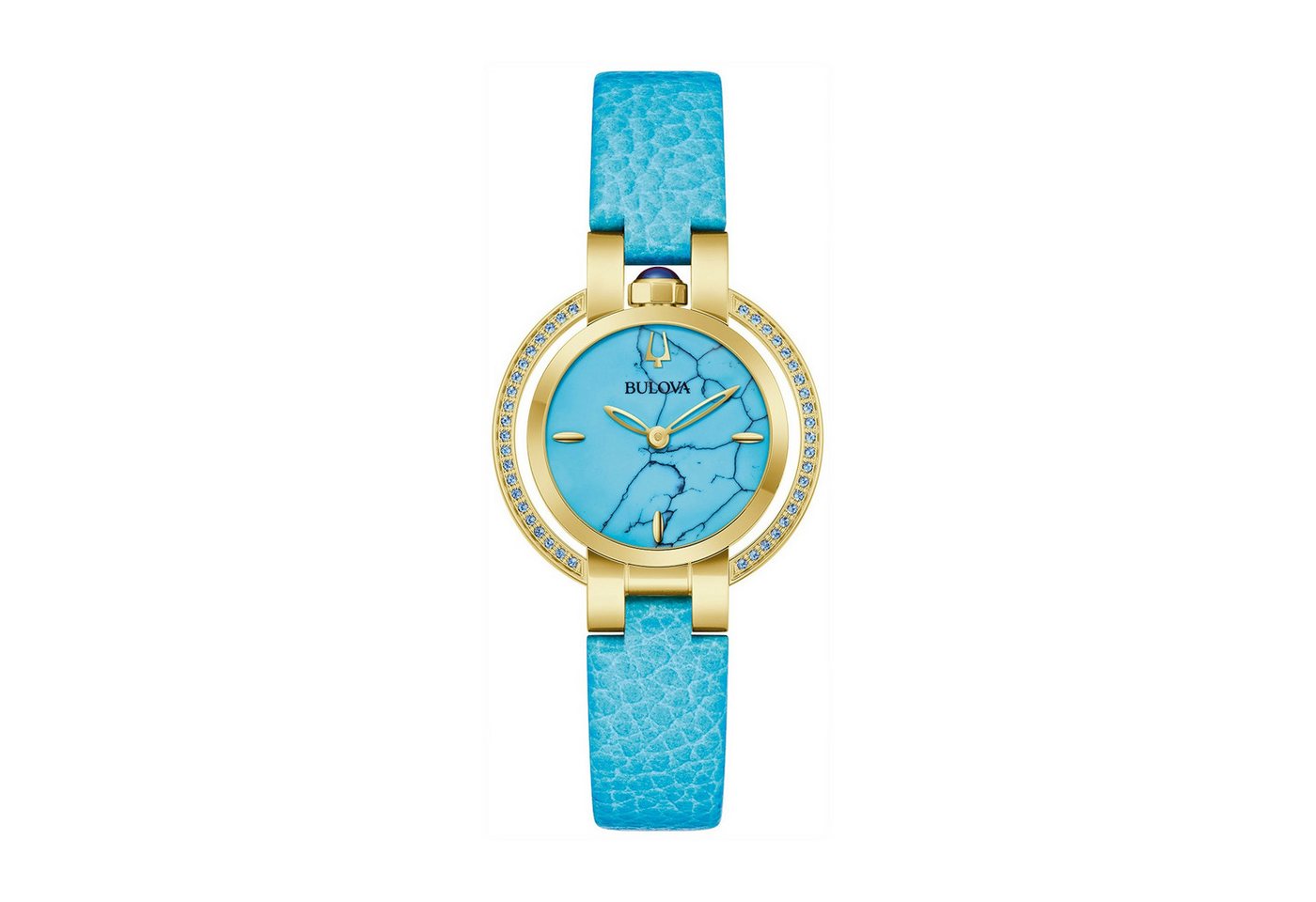 Bulova Quarzuhr Rubaiyat 97R104, Armbanduhr, Damenuhr, Lederarmband, analog, Türkis von Bulova