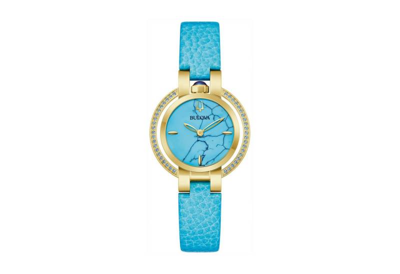 Bulova Quarzuhr Rubaiyat 97R104, Armbanduhr, Damenuhr, Lederarmband, analog, Türkis von Bulova