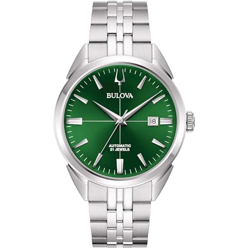 Bulova Sutton Automatic Men's Watch, Green 96B424, Stahlgehäuse und Armband von Bulova