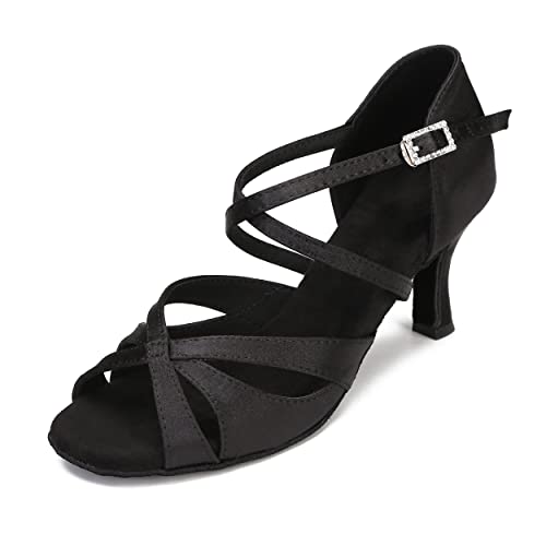 Damen Latein Tanzschuhe Damen Ballsaal Salsa Tanzschuhe mit 2,5 Zoll Absatz, Schwarz: 7,6 cm, 36 EU von Bulunka