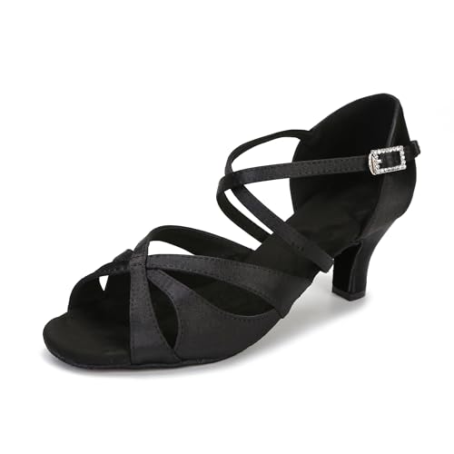 Damen Latein-Tanzschuhe für Damen, Ballsaal, Salsa-Tanzschuhe, 6,3 - 7,6 cm Absatz, Schwarz, 6,3 cm, 35.5 EU von Bulunka