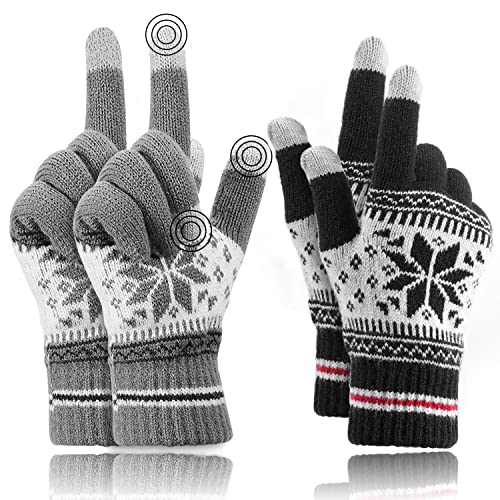 Buluri Winter-Strickhandschuhe, 2 Paar Warme Touchscreen-Handschuhe Unisex Warme Strickhandschuhe für Freizeitaktivitäten - Schwarz&Grau Buluri Winter-Strickhandschuhe, 2 Paar Warme Touchscreen-Handschuhe Unisex Warme Strickhandschuhe für Freizeitaktivitäten - Schwarz&Grau von Buluri