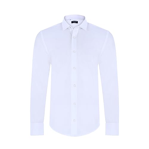 Bumah Hemd Herren Slim Fit - Bügelleicht, Langarm, Business, Casual, Freizeithemd, Shirt, Modern Fit, Lässiges (as3, Alpha, l, Regular, Regular, Weiß) von Bumah