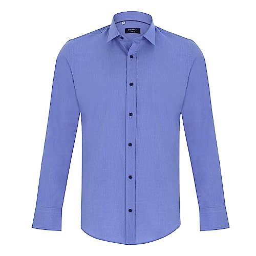 Bumah Hemd Herren Slim Fit - Bügelleicht, Langarm, Business, Casual, Freizeithemd, Shirt, Modern Fit, Lässiges (as3, Alpha, l, Regular, Regular, Blau) von Bumah