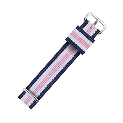 12/13/14/16/17/18/19/20/21/22mm gewebtes Nato-Nylonband mit gestreiftem Druck, leichtes Anti-Schweiß-Armband mit Installationswerkzeugen, 2Blau+Weiß+Rosa-Silber, 12mm von Bumdenuu